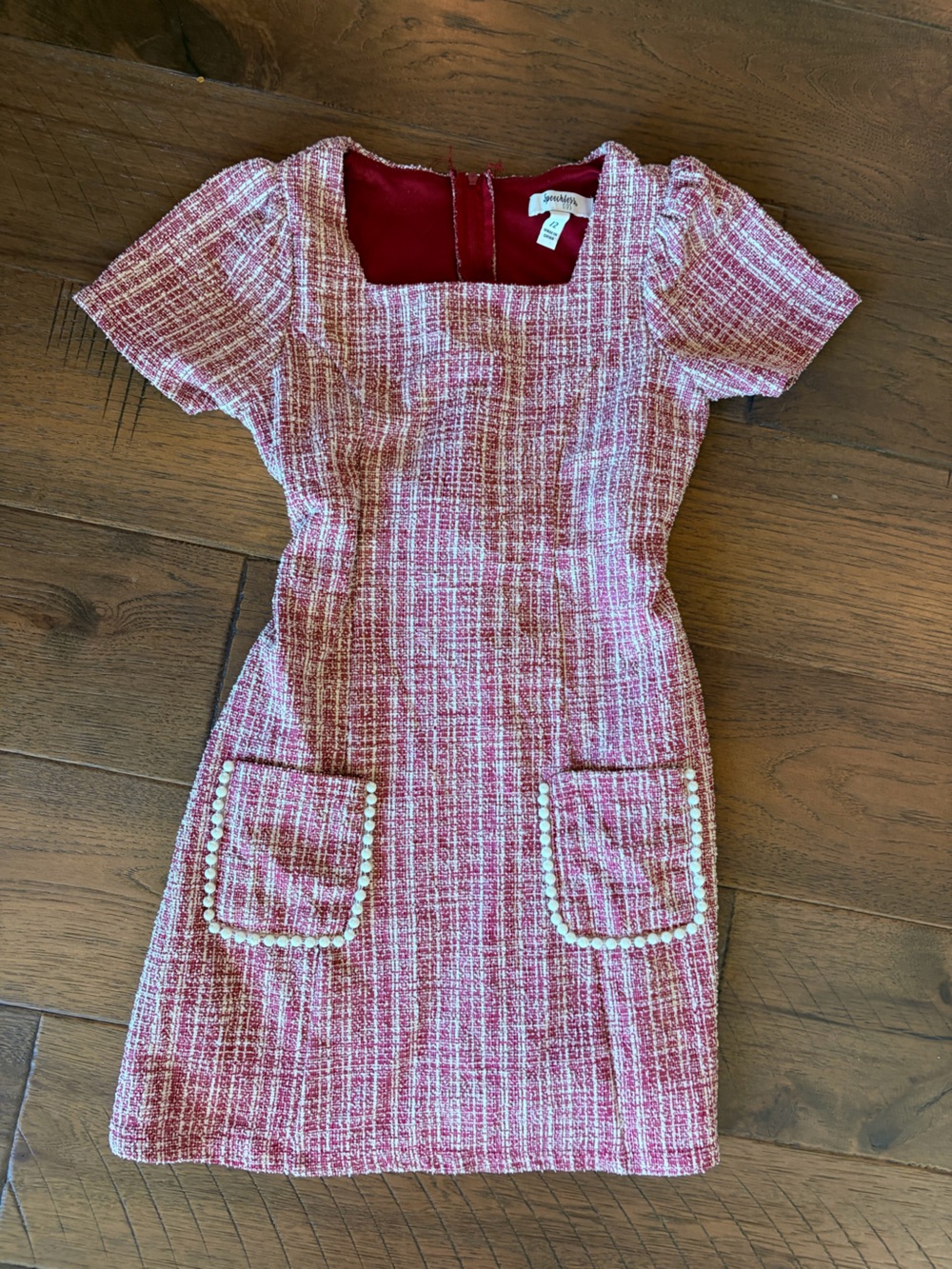 Speechless Girls Tweed Dress Size 12 Burgundy White Pearl Trim Preppy
